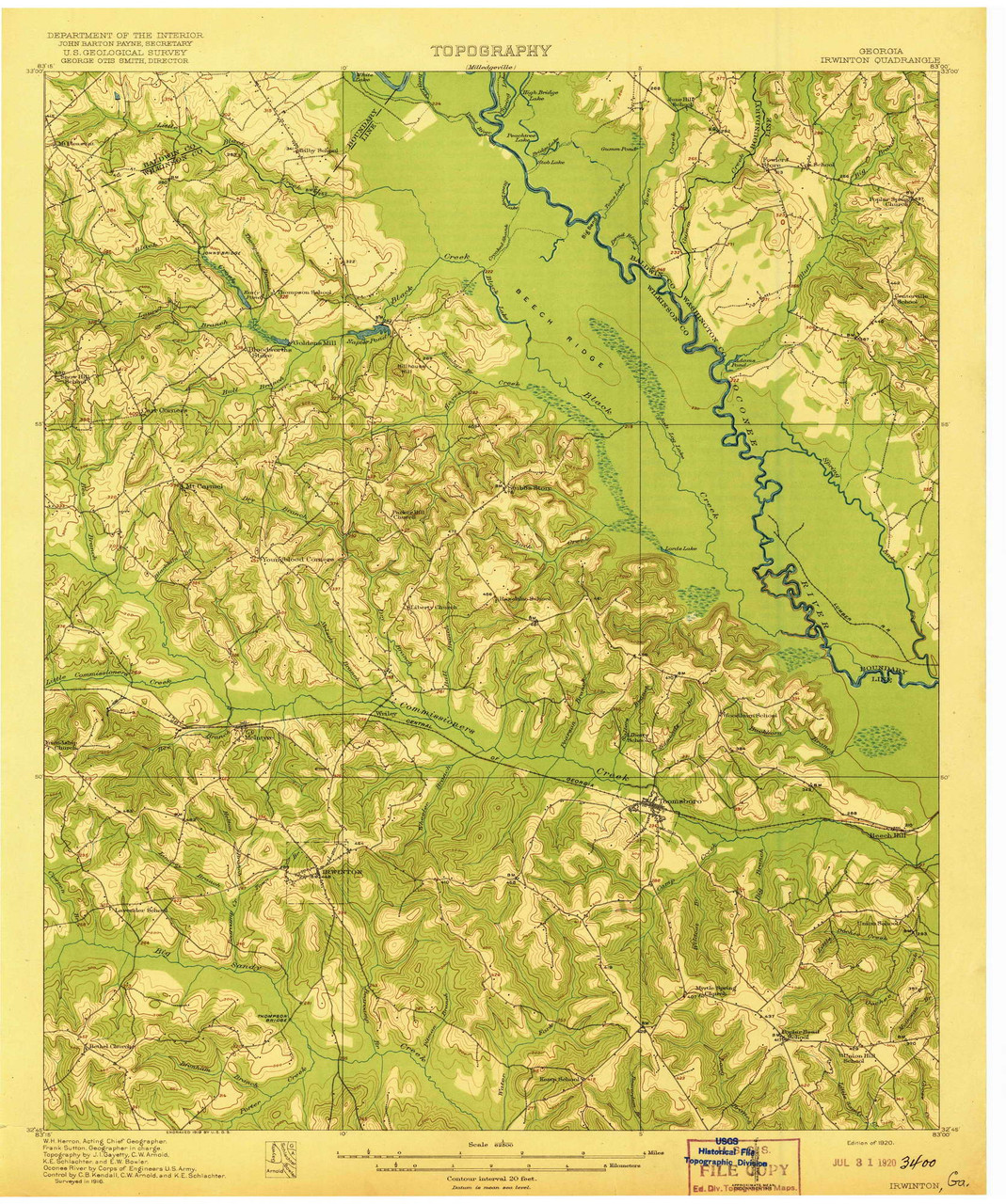 Irwinton, 1920 () USGS Old Topo Map Reprint 15x15 GA Quad