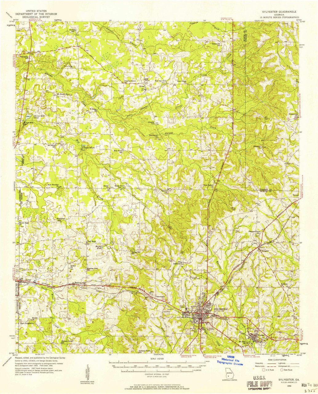 Sylvester, 1956 (1958) USGS Old Topo Map Reprint 15x15 GA Quad
