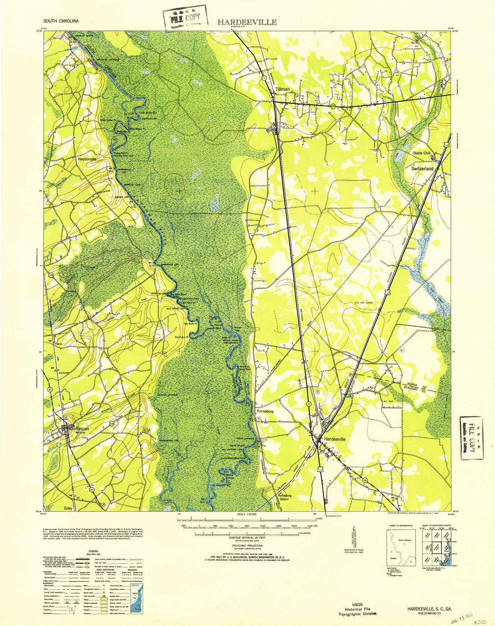 Hardeeville, South Carolina 1953 () USGS Old Topo Map Reprint 15x15 GA