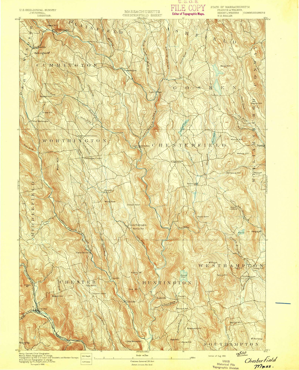 Chesterfield, Massachusetts 1893 (1893) USGS Old Topo Map Reprint 15x15 MA Quad 352564 OLD MAPS