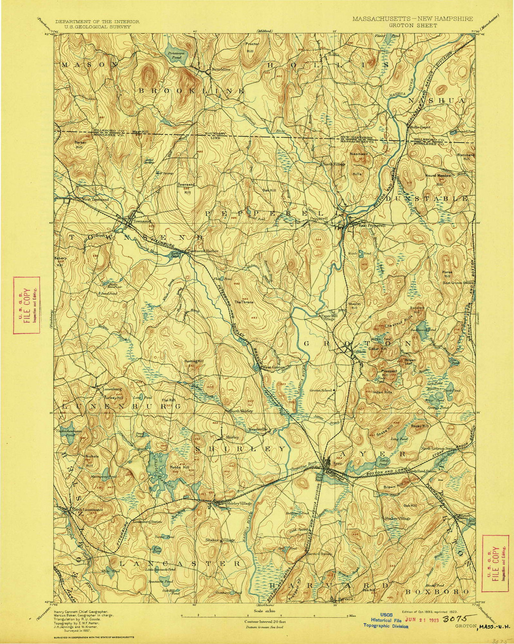 Groton, Massachusetts 1893 (1923) USGS Old Topo Map Reprint 15x15 MA Quad 352760 OLD MAPS