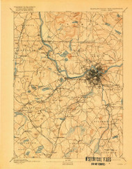 Lowell, Massachusetts 1893 (1918) USGS Old Topo Map Reprint 15x15 MA Quad 352811