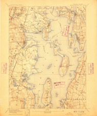 Narrangansett Bay, Rhode Island 1892 (1910) USGS Old Topo Map Reprint 15x15 MA Quad 353506