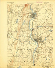 Springfield, Massachusetts 1889 (1889) USGS Old Topo Map Reprint 15x15 MA Quad 353036