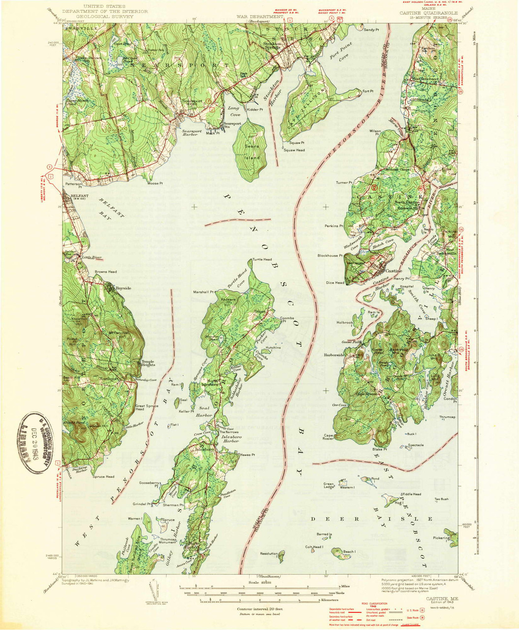 Castine, Maine 1943 (1943) USGS Old Topo Map Reprint 15x15 ME Quad 460296 OLD MAPS