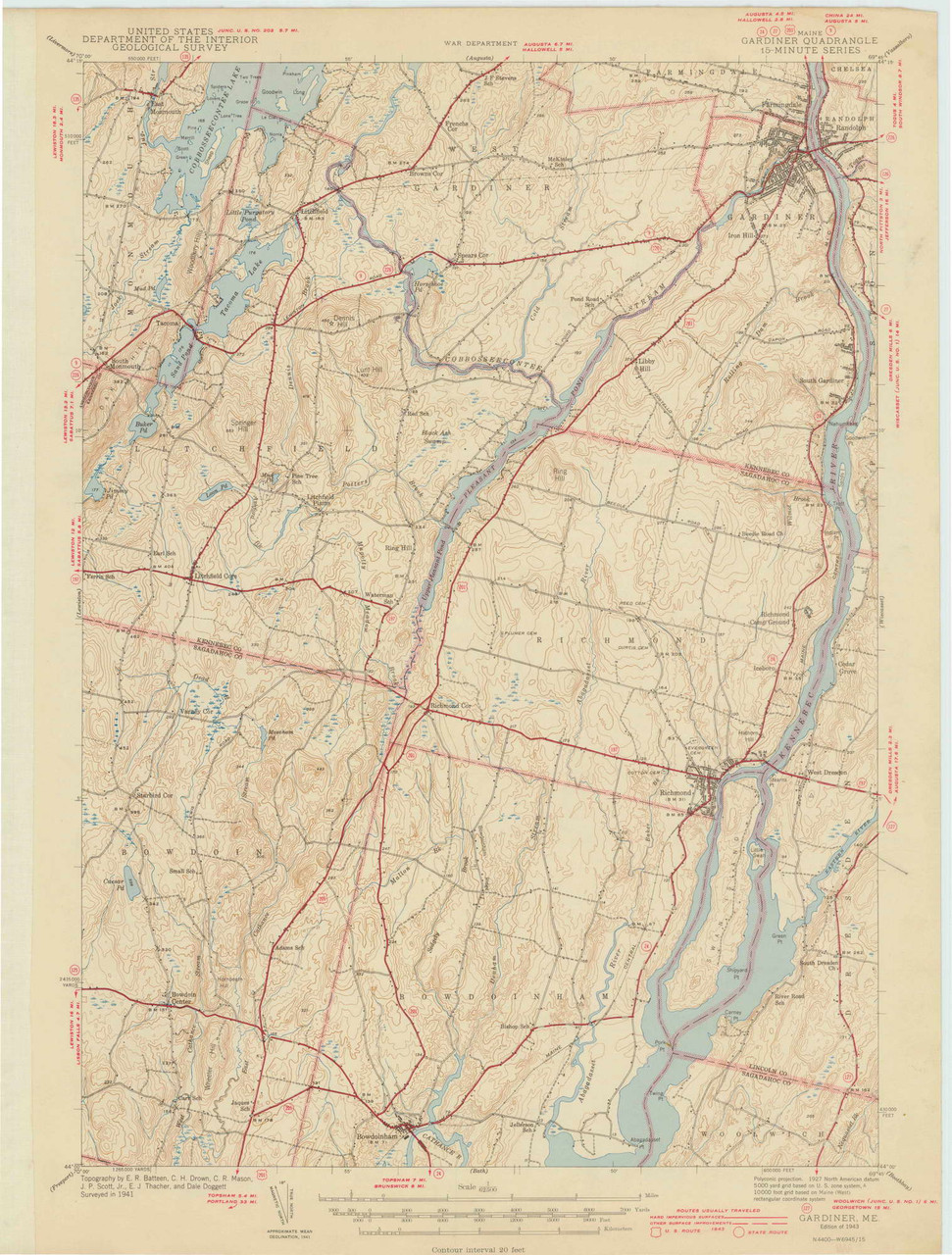 Gardiner, Maine 1980 (1991) USGS Old Topo Map Reprint 15x15 ME Quad