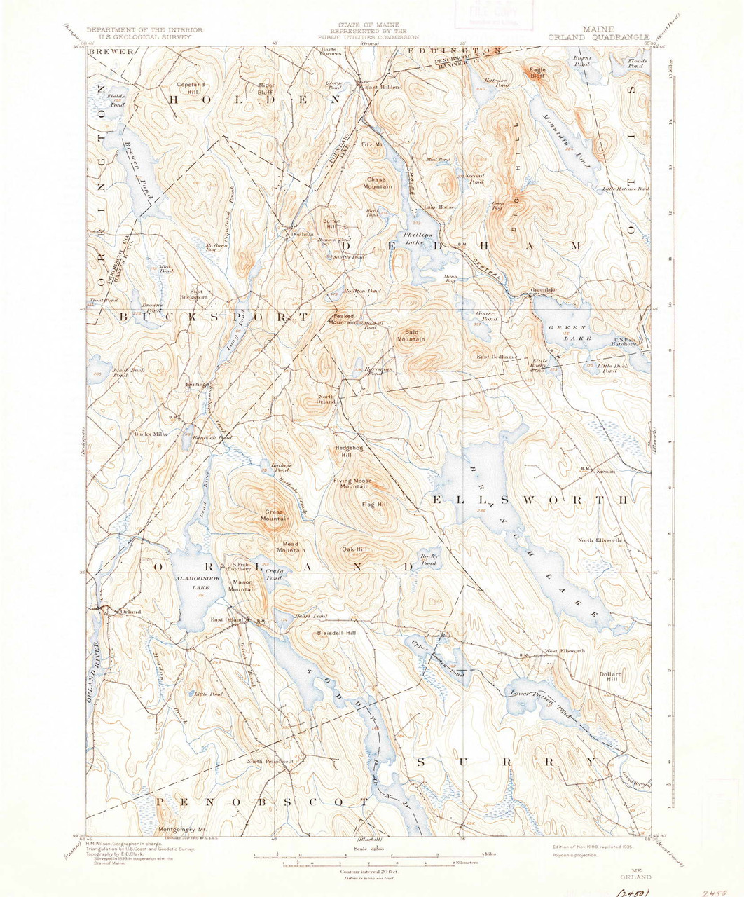 Orland, Maine 1900 (1935) USGS Old Topo Map Reprint 15x15 ME Quad