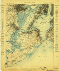 Staten Island, New Jersey 1898 USGS Old Topo Map 15x15 NJ Quad