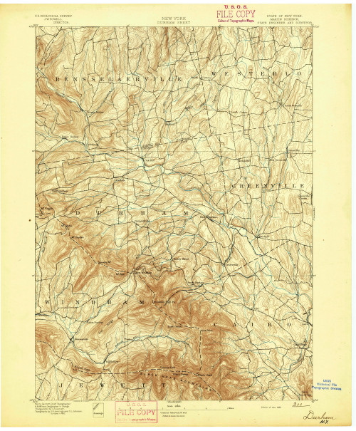 Durham Ny 1893 1893 Usgs Old Topo Map 15x15 Ny Quad Old Maps 6546