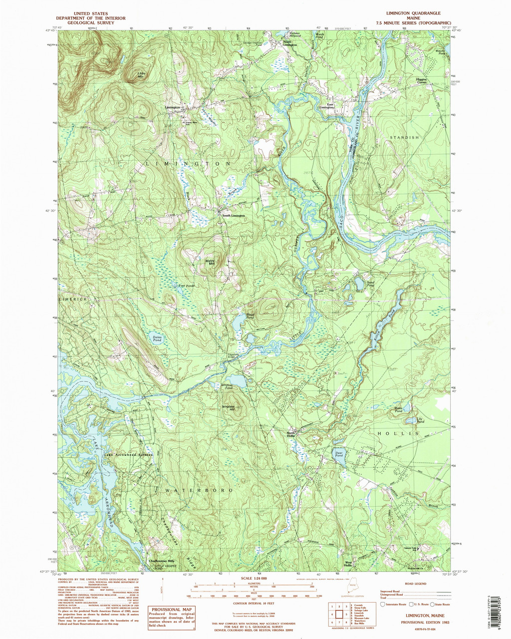 Limington, Maine 1983 (1984) USGS Old Topo Map Reprint 7x7 ME Quad