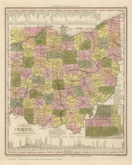 Ohio State 1844 Tanner - Old State Map Reprint