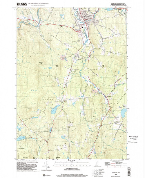 Newport, New Hampshire 1998 (2002) USGS Old Topo Map Reprint 7x7 NH