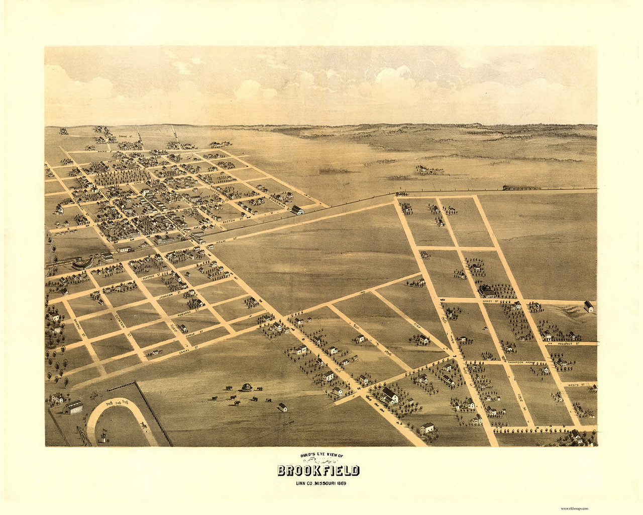 Brookfield, Missouri 1869 Bird's Eye View - OLD MAPS