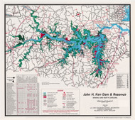 John H. Kerr Dam and Reservoir 1987 -  - Old Map Reprint - VA Lakes