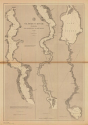 St Johns River - Jacksonville to Lake Monroe 1878 - Old Map Nautical Chart AC Harbors 455A - Florida (East Coast)