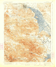 Petaluma, CA Coast 1924 USGS Old Topo Map 15x15 Quad