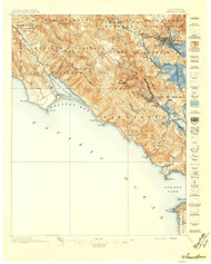 Tamalpais, CA Coast 1897 USGS Old Topo Map 15x15 Quad