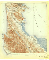 San Mateo, CA Coast 1896 USGS Old Topo Map 15x15 Quad