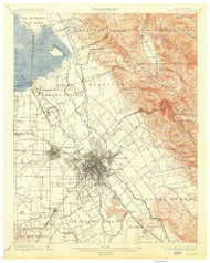 San Jose, CA Coast 1913 USGS Old Topo Map 15x15 Quad