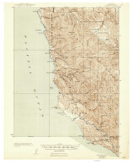Point Sur, CA Coast 1940 USGS Old Topo Map 15x15 Quad