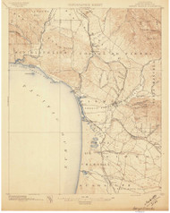 Arroyo Grande, CA Coast 1897 USGS Old Topo Map 15x15 Quad