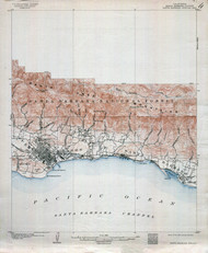 Santa Barbara, CA Coast 1909 USGS Old Topo Map 15x15 Quad