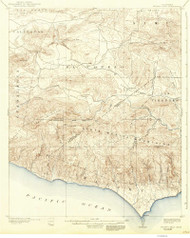 Trifuno Pass, CA Coast 1921 USGS Old Topo Map 15x15 Quad