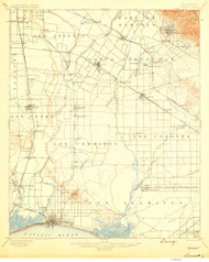 Downey, CA Coast 1902 USGS Old Topo Map 15x15 Quad