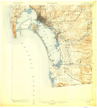 San Diego, CA Coast 1904 USGS Old Topo Map 15x15 Quad