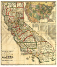 California 1890  - Old State Map Reprint