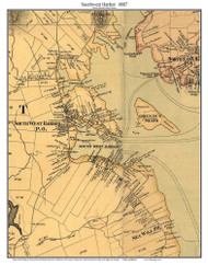 Southwest Harbor, Maine Old Map Custom Print Colby & Stuart 1887 - Cities Other MDI ColbyStuart