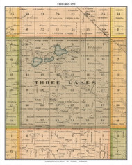Three Lakes, Redwood Co. Minnesota 1898 Old Town Map Custom Print - Redwood Co.