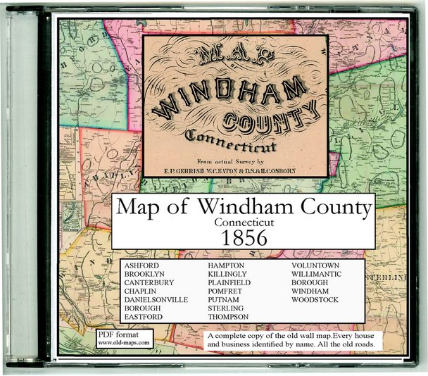 Map Of Windham County, Connecticut, 1856, CDROM Old Map - OLD MAPS