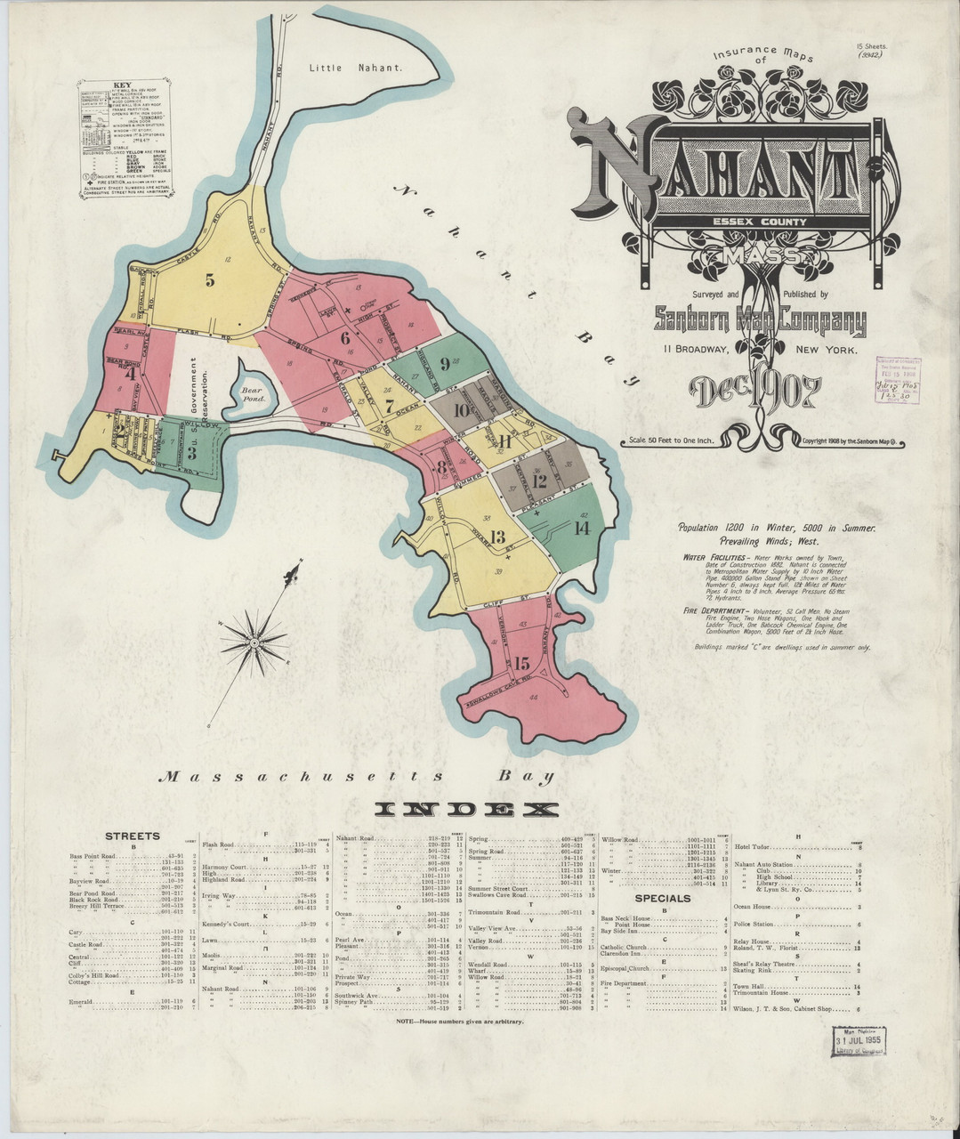 Nahant, 1907 Old Map Massachusetts Fire Insurance Index OLD MAPS