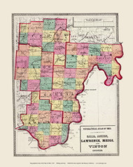 Gallia, Jackson, Lawrence, Meigs & Vinton Counties Ohio Regional Map, Ohio 1872 - Old Map Reprint - Ohio State Atlas