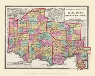 Adams, Brown, Highland, Pike & Scioto Counties Ohio Regional Map, Ohio 1872 - Old Map Reprint - Ohio State Atlas