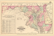 Railroad Map of Maryland, Delaware, and District of Columbia, Maryland 1877 Old Town Map Custom Print - Wicomico, Somerset & Worcester Cos.