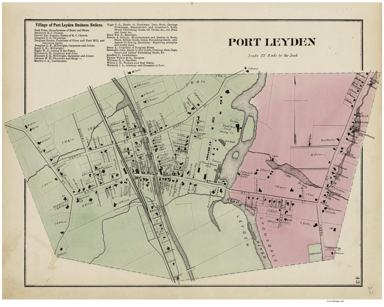 Port Leyden Village, New York 1875 Old Town Map Reprint Lewis Co