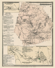 Ashburnham Town, South Ashburnham, Ashburnham Depot and Blackburn Villages , Massachusetts 1870 Old Town Map Reprint - Worcester Co. Atlas 11