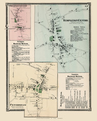 Templeton Centre, Phillipston Centre and Petersham Villages, Massachusetts 1870 Old Town Map Reprint - Worcester Co. Atlas 17