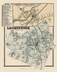 Leominster and North Leominster Village, Massachusetts 1870 Old Town Map Reprint - Worcester Co. Atlas 28