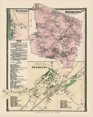 Sterling Town, Sterling and West Sterling Villages, Massachusetts 1870 Old Town Map Reprint - Worcester Co. Atlas 34