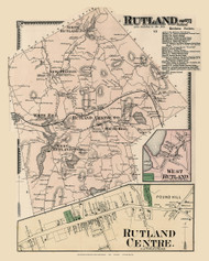 Rutland Town, Rutland Centre and West Rutland Villages, Massachusetts 1870 Old Town Map Reprint - Worcester Co. Atlas 43
