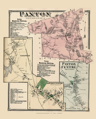 Paxton Town, Paxton Centre, Jeffersonville, Eagleville and Holden Centre Villages, Massachusetts 1870 Old Town Map Reprint - Worcester Co. Atlas 44