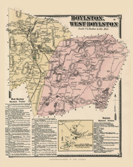 Boylston and West Boylston Towns, Boylston Centre Village, Massachusetts 1870 Old Town Map Reprint - Worcester Co. Atlas 46