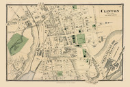 Clinton Village, Massachusetts 1870 Old Town Map Reprint - Worcester Co. Atlas 49-50