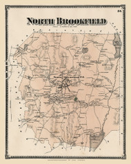 North Brookfield, Massachusetts 1870 Old Town Map Reprint - Worcester Co. Atlas 54