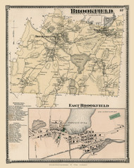 Brookfield Town, East Brookfield Village, Massachusetts 1870 Old Town Map Reprint - Worcester Co. Atlas 57