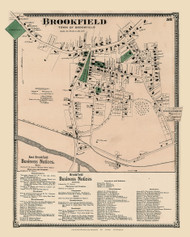 Brookfield Village, Massachusetts 1870 Old Town Map Reprint - Worcester Co. Atlas 58