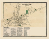 Spencer Village - Custom, Massachusetts 1870 Old Town Map Reprint - Worcester Co. Atlas 60